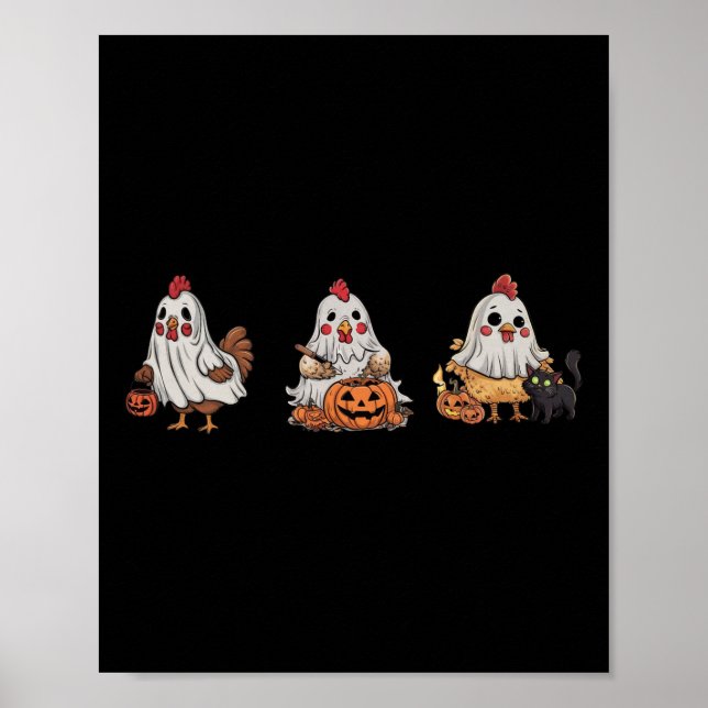 Kycklingar i Ghost Costume Pumpkin Black Hallow Poster (Framsidan)
