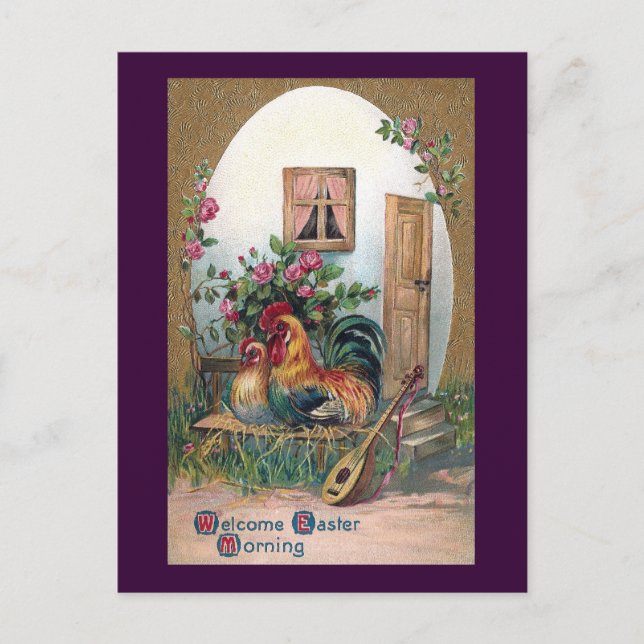 Kycklingar med lute och ägghus vykort (Framsida)