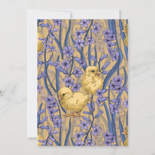 Kycklingar och hyacinter på gult (Framsida)