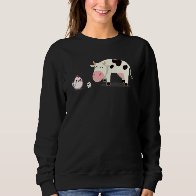 Kycklingar och kor med äggkläckta kycklingar långt t shirt (Framsida)