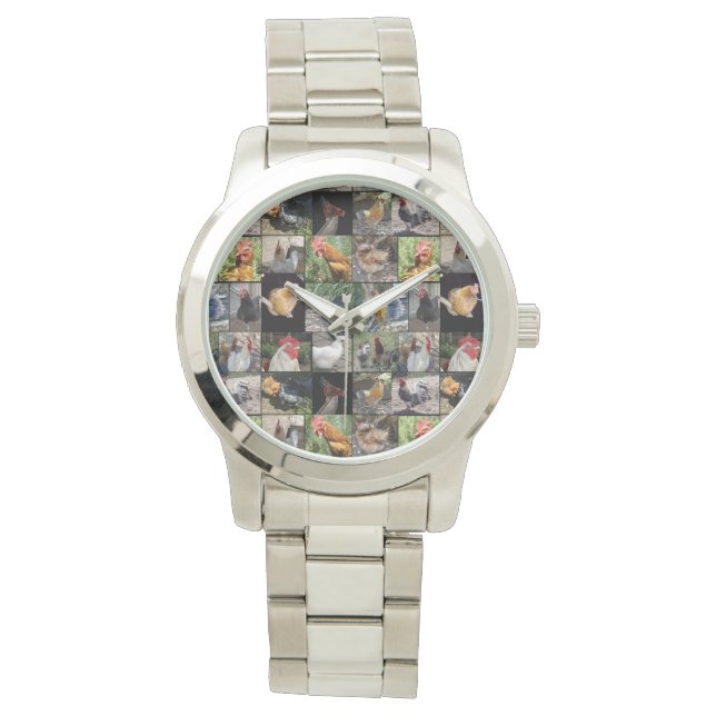 Kycklingar och Tuppar fotokollage. Armbandsur (Framsida)