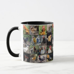 Kycklingar och Tuppar fotokollage. Mugg