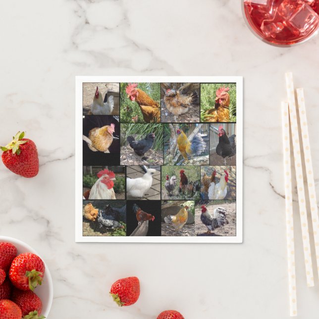 Kycklingar och Tuppar fotokollage. Pappersservett (Insitu)
