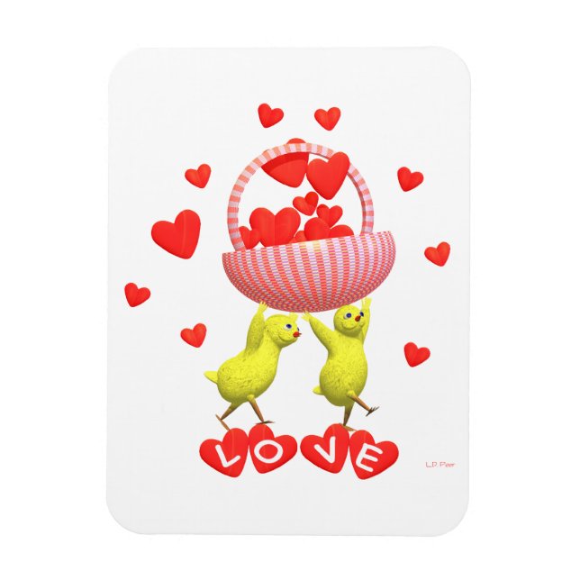 Kycklingar och Valentine Basket i Hearts Magnet (Vertikal)