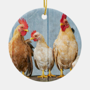 Kycklingar och vänner julgransprydnad keramik