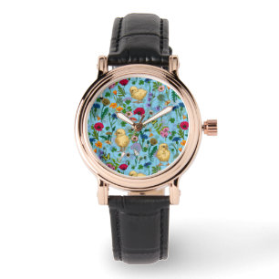 Kycklingar och vilda blommor på baby blue armbandsur