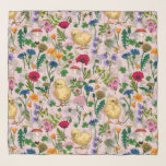 Kycklingar och vilda blommor på rosa av bomullskan sjal<br><div class="desc">Handdragna kycklingar samt vilda blommor och fjärilar</div>