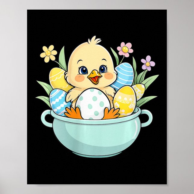 Kycklingar på ägg som jagar Påskhare Öron Farm Ani Poster (Framsidan)