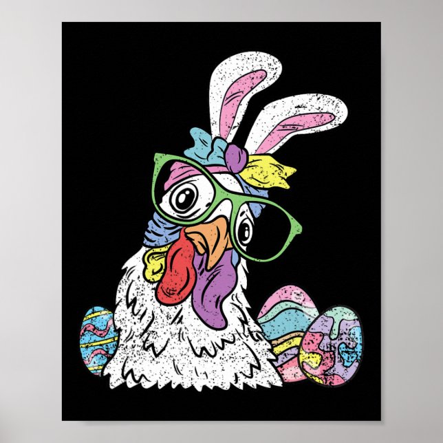 Kycklingar på ägg som jagar Påskhare Öron Farm Ani Poster (Framsidan)