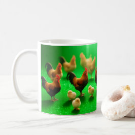 Kycklingar på en grön bakgrund kaffemugg