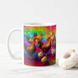 Kycklingar på en regnbågsbakgrund kaffemugg
