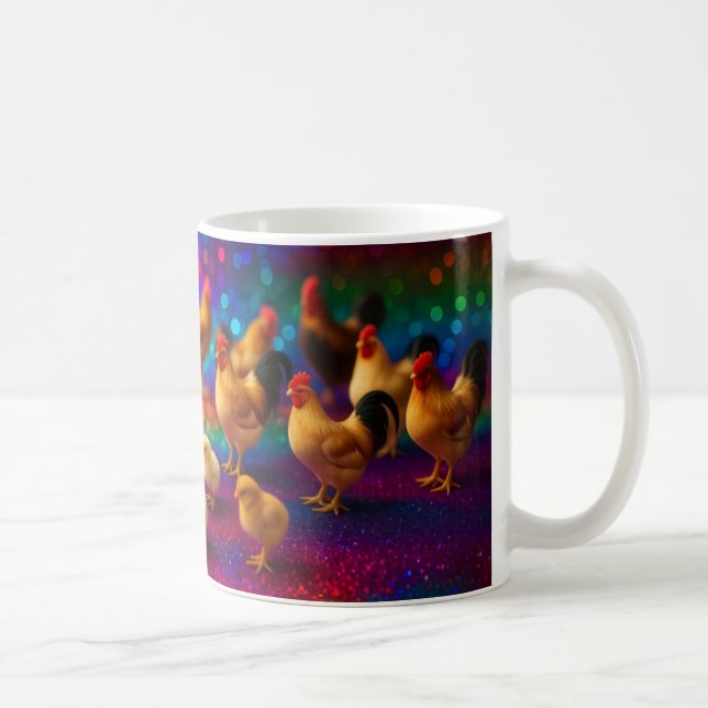 Kycklingar på en regnbågsbakgrund   kaffemugg (Höger)
