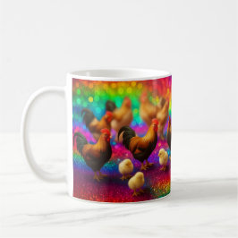 Kycklingar på en regnbågsbakgrund   kaffemugg