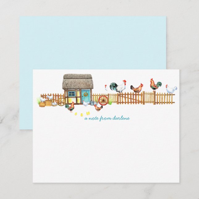 Kycklingar på ett stängsel av Finare-kyckling | An Anteckningskort (Fram/baksida)