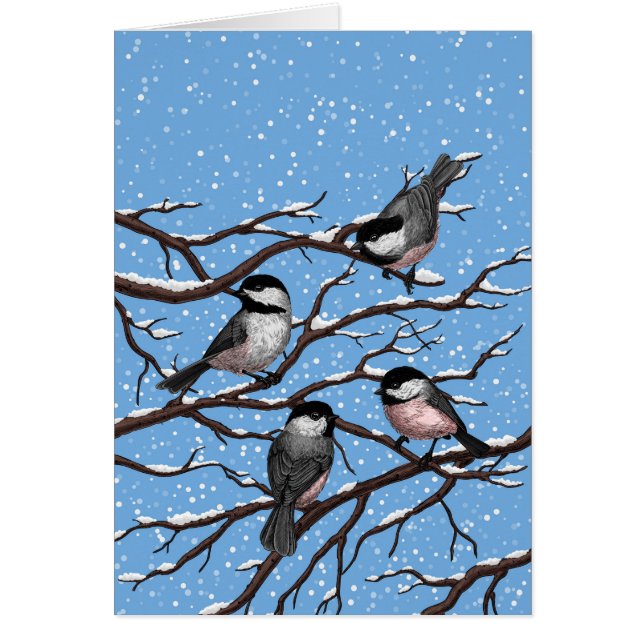 Kycklingar på vintern hälsningskort (Framsidan)