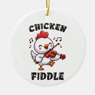 Kycklingar som spelar Fiddle Violin Julgransprydnad Keramik