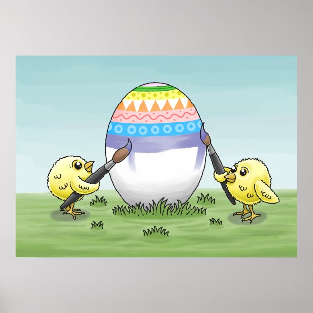 Kycklingarna målar ett påskägg poster (Framsidan)