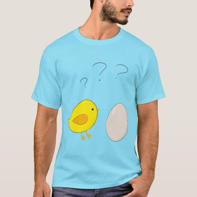 Kycklingen eller äggens Cute Tecknad Funny Påsk Tee (Framsida)