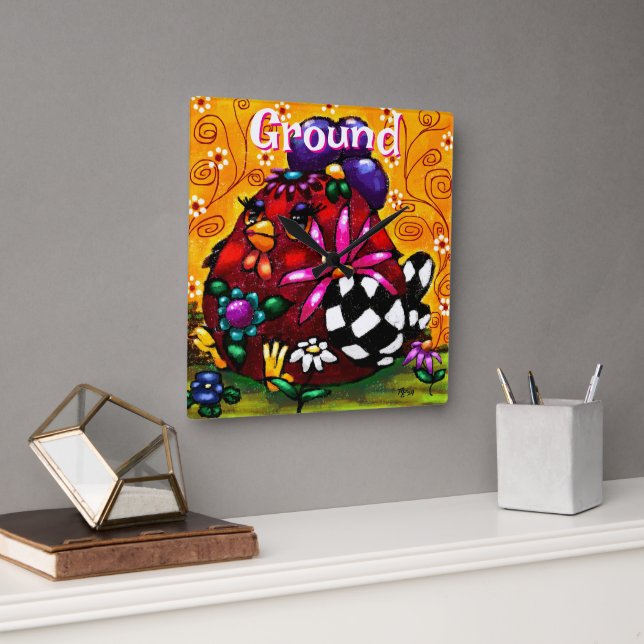 Kycklingens Personlig för Whimsique Funky Chunky B Fyrkantig Klocka (Kontor)