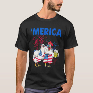 Kycklingfamilj Dricker Amerikansk Flaggöl Glad 4 T Shirt