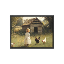 Kycklingfarmflicka och fågel Enkel bondgårdsväggko