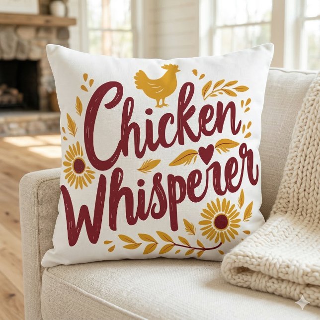 Kycklingflüstarens rustika lantgård stugcochtid. - kudde (Chicken Whisperer Rustic Farmhouse Cottagecore Throw Pillow On Sofa)