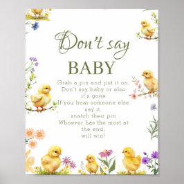 Kycklinggården Säg inte Baby Baby Shower Game-teck Poster