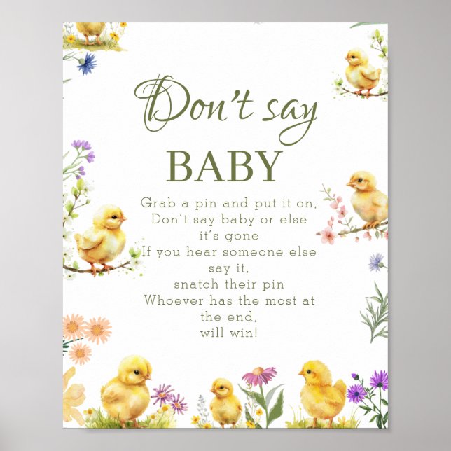 Kycklinggården Säg inte Baby Baby Shower Game-teck Poster (Framsidan)