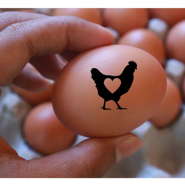 Kycklinghjärtsvart och vit modern illustration stämpel (chicken with love illustration rubber stamp)