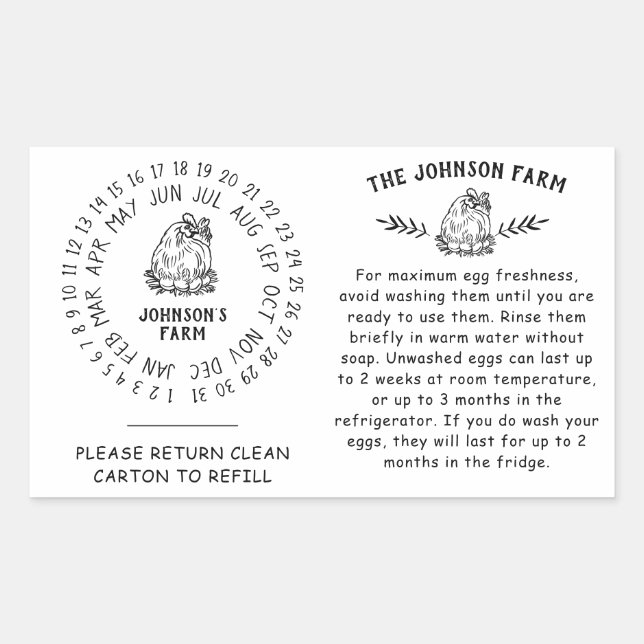 Kycklinghöns, ägghantering, returkartong Datumhjul Rektangulärt Klistermärke (Framsida)