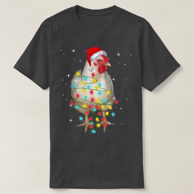 Kycklingjul Ljus Funny Julafton Santa Hat Anim T Shirt (Design framsida)