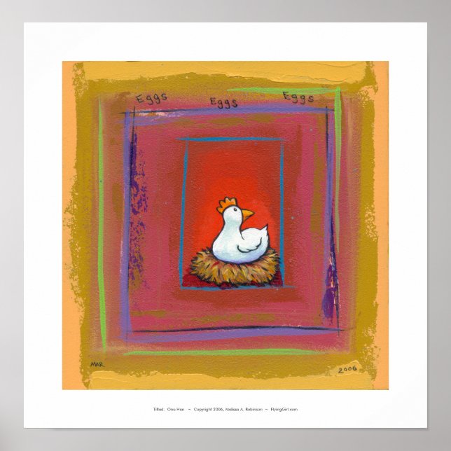 Kycklingkonst när ägg läggs på roligt färglös måln poster (Framsidan)