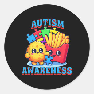 Kycklinglyra och Fransk Fries Autism Awareness Runt Klistermärke