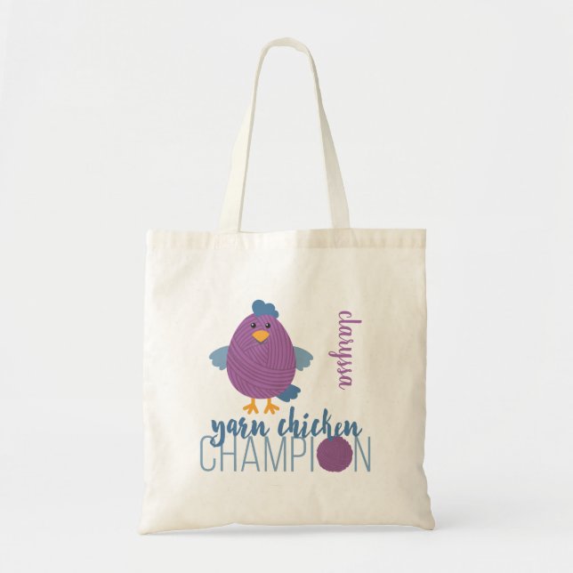 Kycklingmästare i Blue & Lila Yarn Tygkasse (Framsidan)