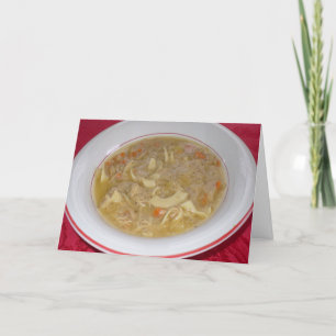 Kycklingnoodle Soppa får brunhälsningskort Kort