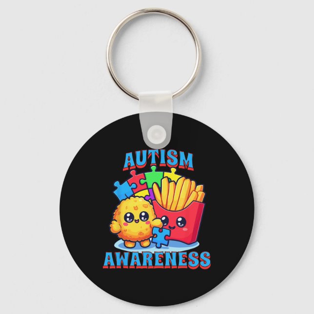 Kycklingnugget Och Pommes Frites Autismmedvetenhet Nyckelring (Framsida)