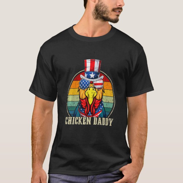 Kycklingpappa Retro Solglasögon 4:e Juli Fadersdag T Shirt (Framsida)