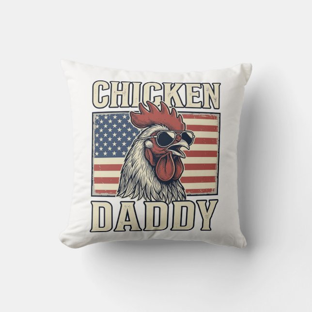 Kycklingpappa Vintage Tupp Patriotisk Kudde (Framsida)