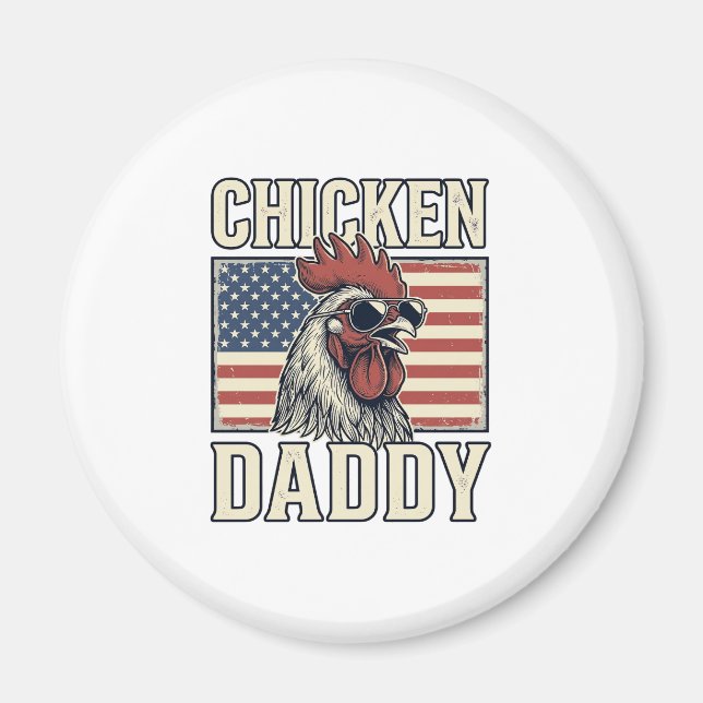 Kycklingpappa Vintage Tupp Patriotisk Magnet (Framsidan)