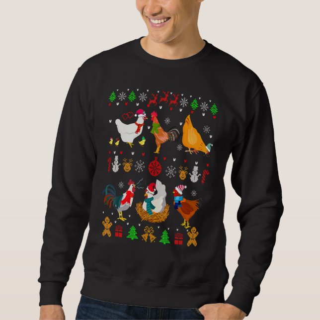 Kycklingsamling Julsötare Santa Chicken Lång Ärmad Tröja (Framsida)