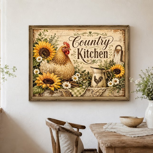 Kycklingsolsånger Landlig Farmhouse Kök Poster (Chicken Country Kitchen Farmhouse Rustic Kitchen wall decor poster print)