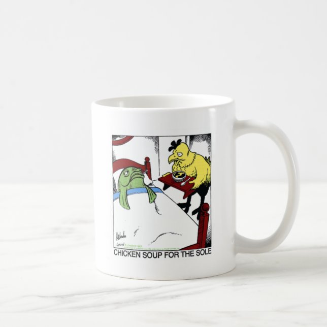 Kycklingssoppa 4 Ensamma Roliga Fisk/Kycklingprese Kaffemugg (Höger)