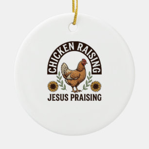 Kycklinguppfödning Jesus prisande vintage gård t-s Julgransprydnad Keramik