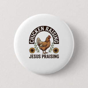 Kycklinguppfödning Jesus prisande vintage gård t-s Knapp