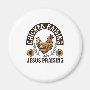 Kycklinguppfödning Jesus prisande vintage gård t-s Magnet
