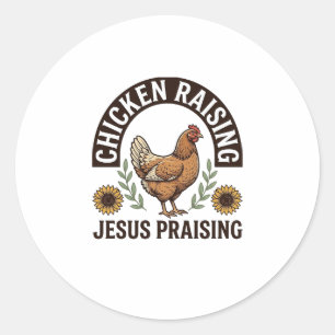 Kycklinguppfödning Jesus prisande vintage gård t-s Runt Klistermärke