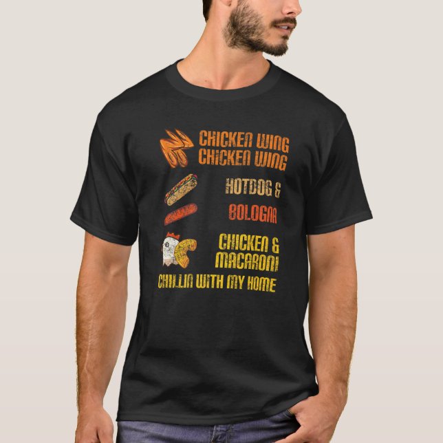 Kycklingvinge Hotdog Bologna Kyckling Macaroni Mat T Shirt (Framsida)