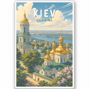 Kyiv Ukraina Illustration Resa Konst Vintage Klistermärken