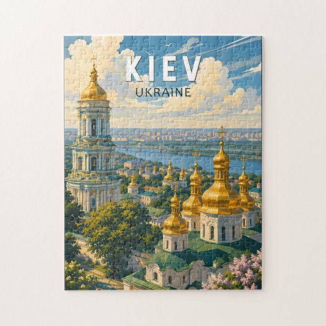 Kyiv Ukraina Illustration Resa Konst Vintage Pussel (Vertikal)