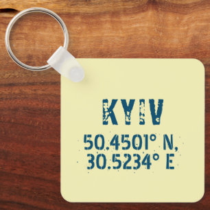 Kyiv Ukraina Latitude & Longitud Distress Nyckelring